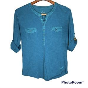 Kuhl Teal Khloe Henley Shirt, Size Large
